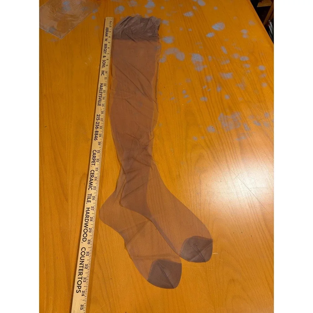 VTG 60s NOS Seamless Micro Mesh Nylon Stockings Thigh High Garter Belt Sheer‎